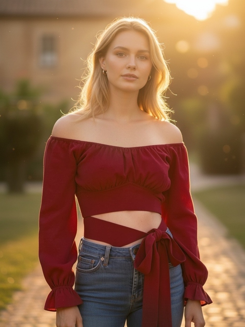 Better Be // Women’s Off-Shoulder Wrap Crop Top // Red